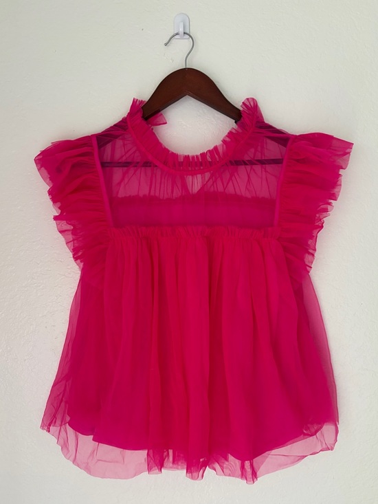Sunday in Brooklyn Tops - Sunday in Brooklyn Hot Pink Ruffled Sheer Blouse